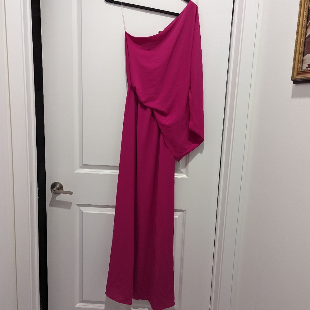 Tyche Maxi One Shoulder Fuchsia Dress